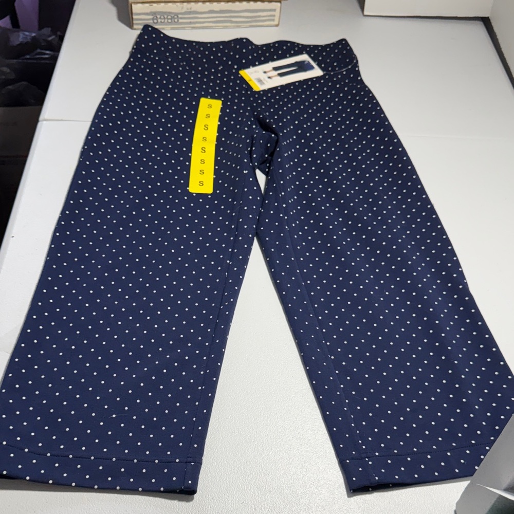 Lands' End Navy Polka Dot Capris